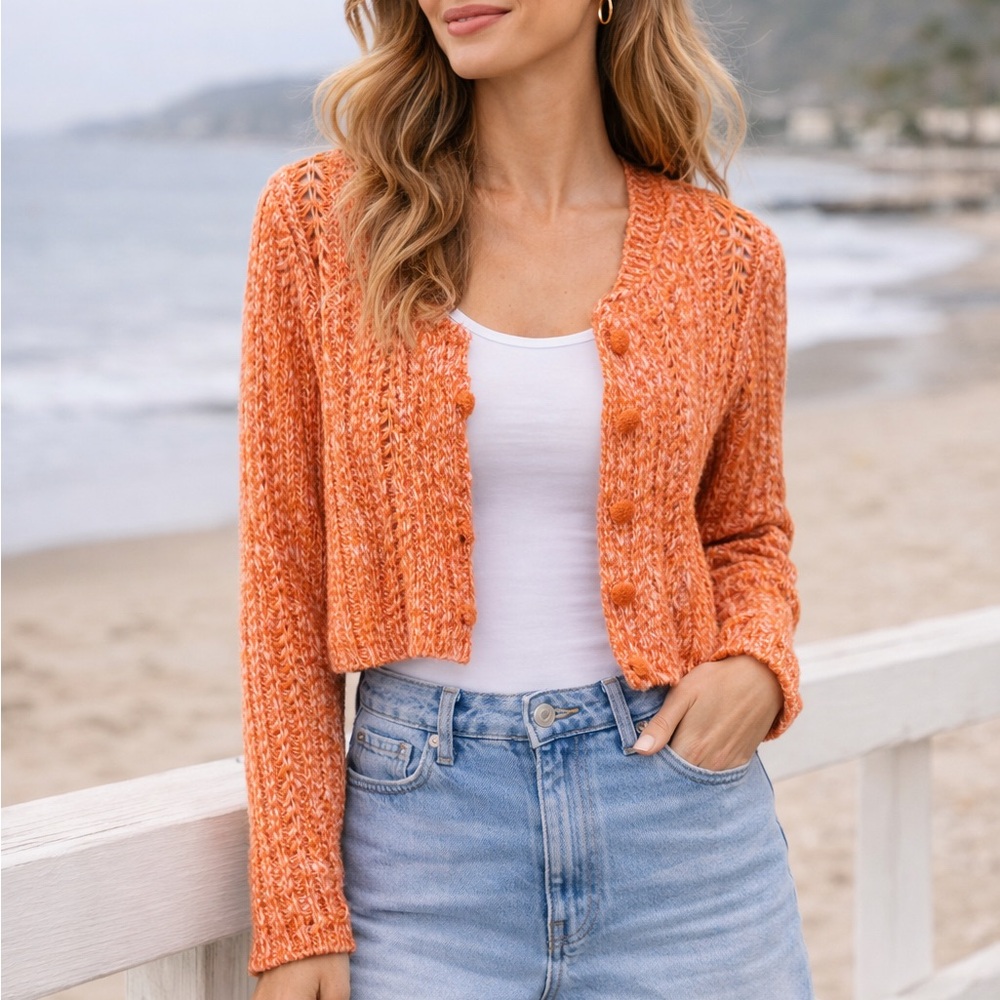 Deluc Coral Cropped Boho Knit Cardigan - Picture 3 of 6